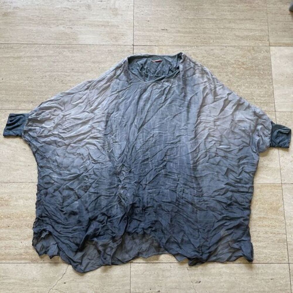 Batwing Sleeve Mesh tunic Dyed gray blouse Silk Blend Made In Italy One Size